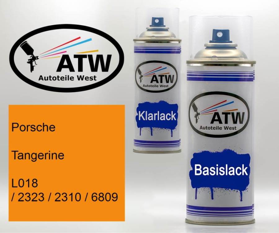 Porsche, Tangerine, L018 / 2323 / 2310 / 6809: 400ml Sprühdose + 400ml Klarlack - Set, von ATW Autoteile West.